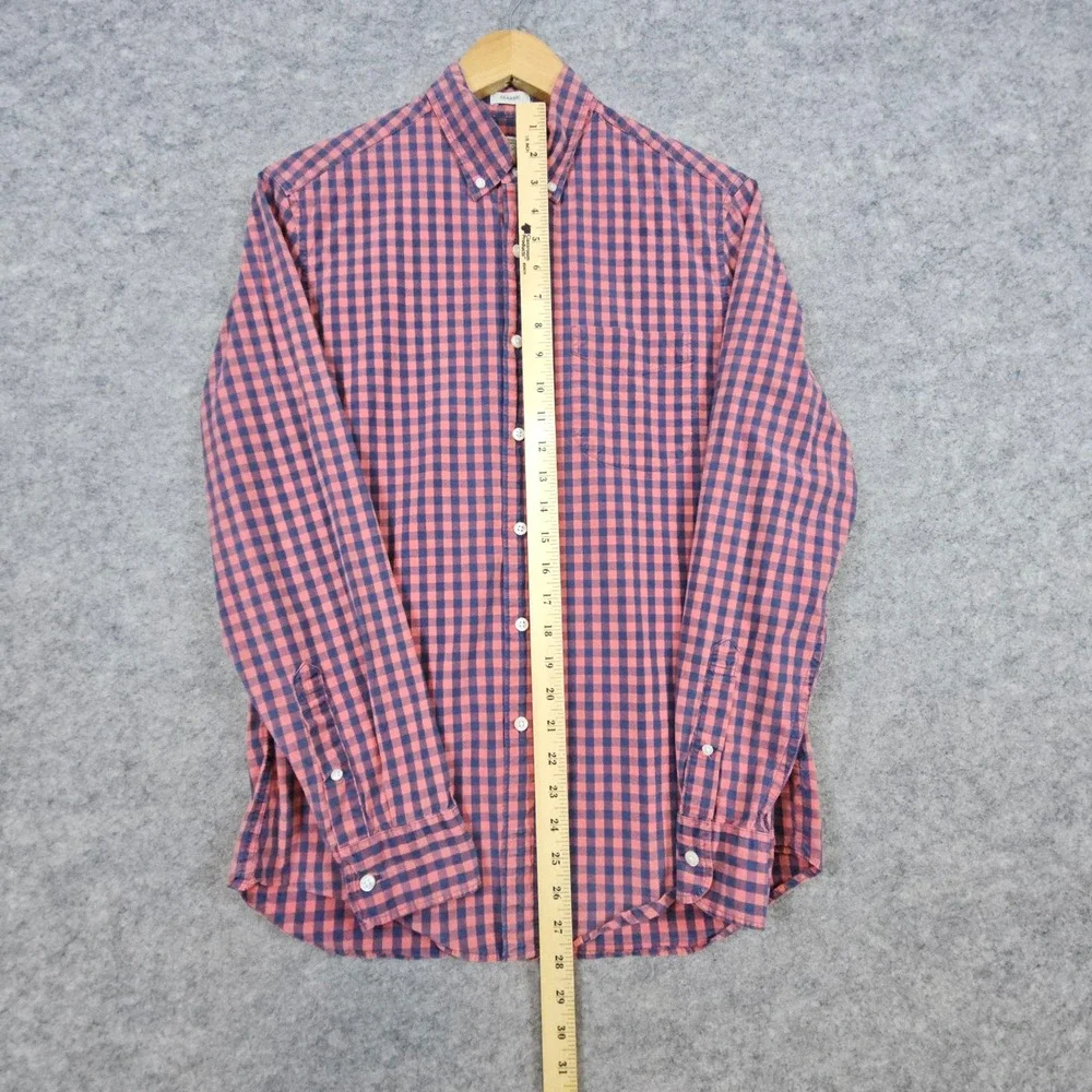 J Crew Men's Blue & Red Checks Classic Shirt Size S Organic Cotton Blend Stretch